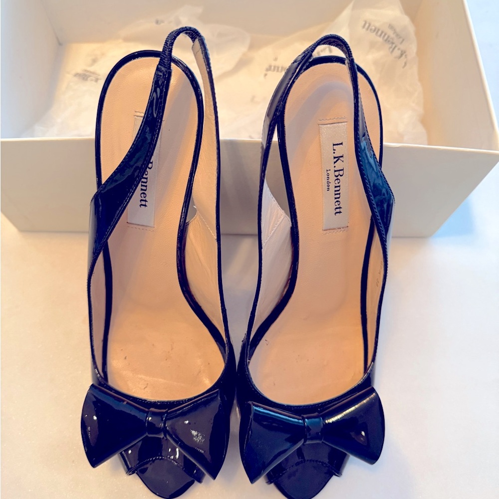 LK Bennett Navy Patent Sandals